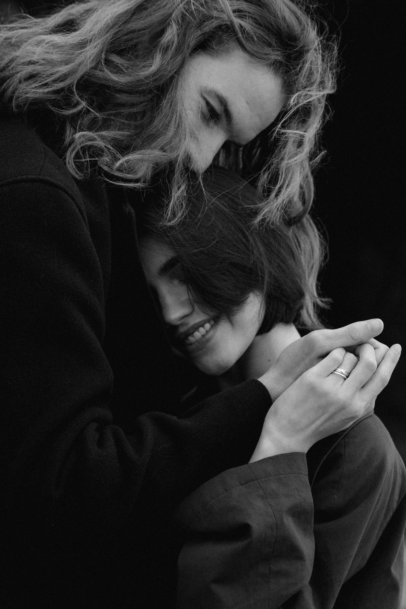Tender black-and-white portrait of a couple